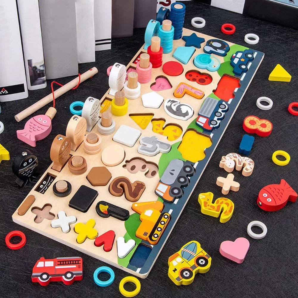 Tablero de madera de juegos Montessori para varias edades